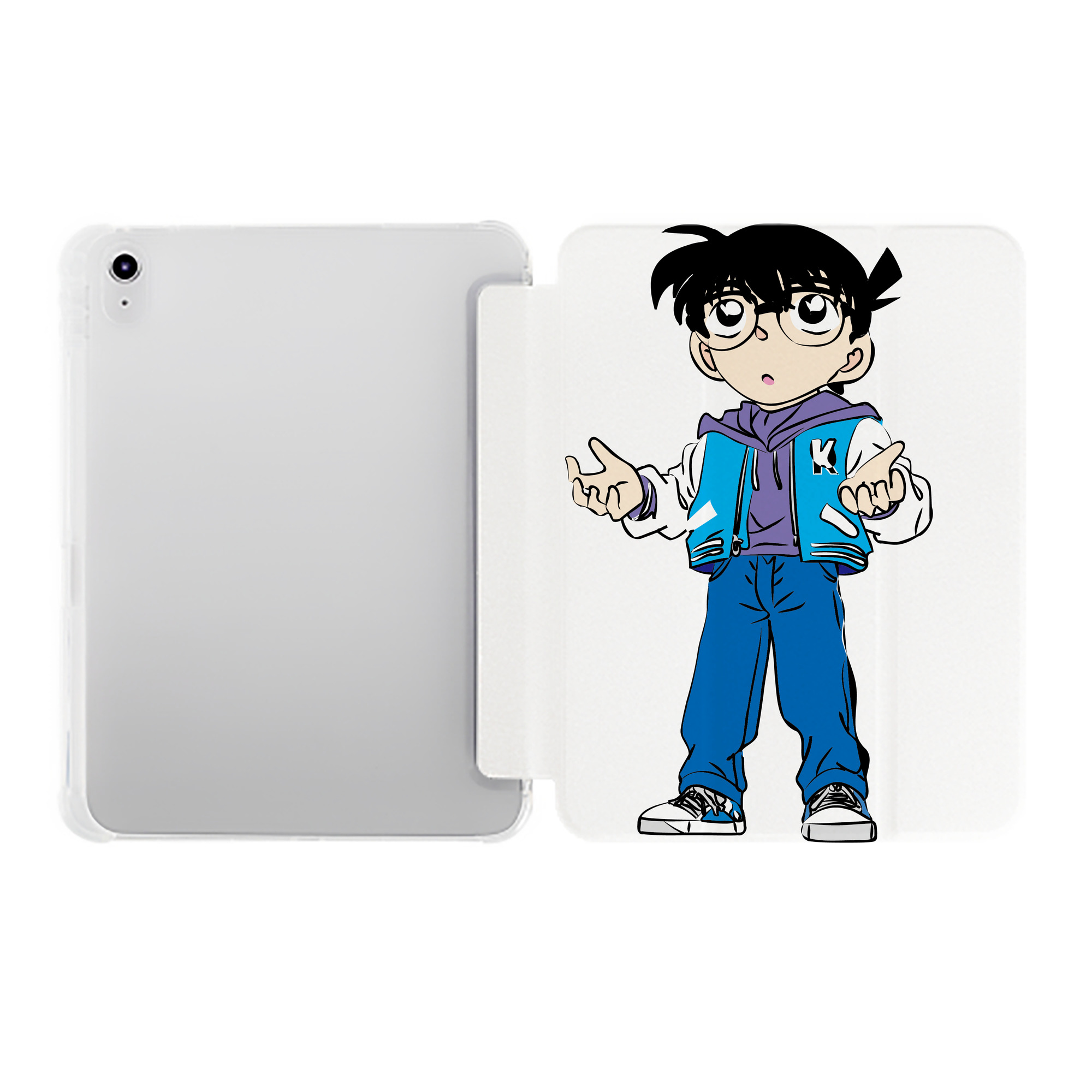 （画像用） 名探偵コナン 江戸川 コナン Detective Conan Conan Edogawa IPad ケース ペン収納付き 三つ折りスタンド PUレザー×シリコン 対応機種9.5/10.5/10.9インチ